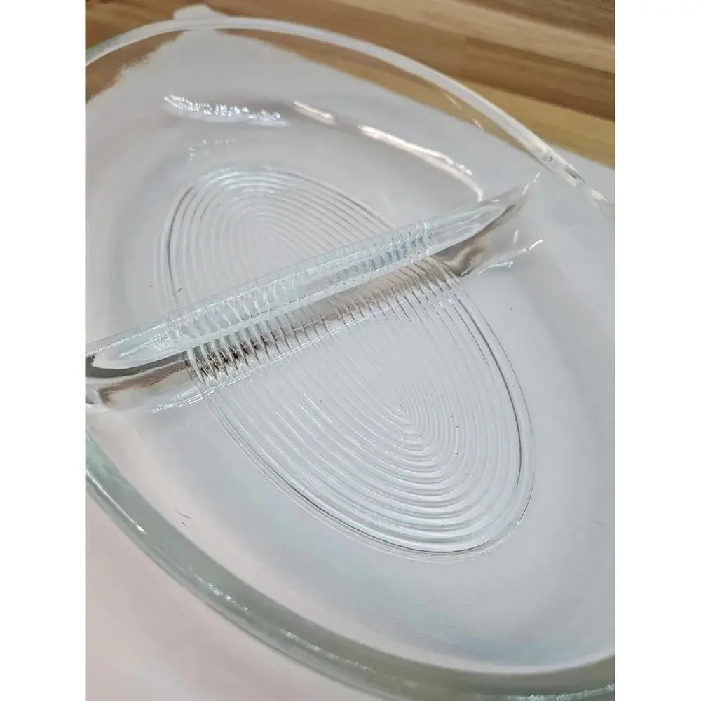 Vintage Glasbake J-558 Clear Glass Divided Oval Serving Dish - 10